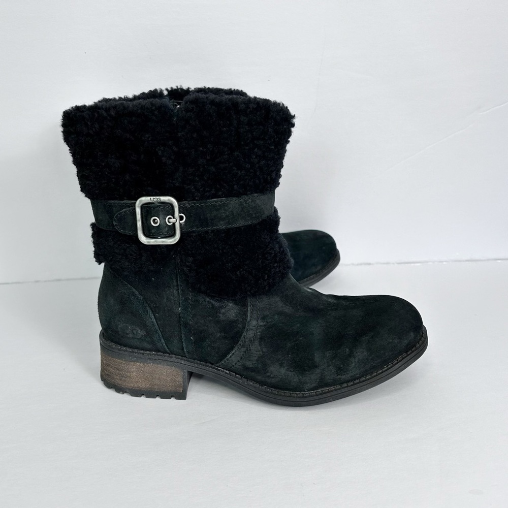Ugg Women Size 6 Blayre II Black Shearling Suede Leather Boots NWOB